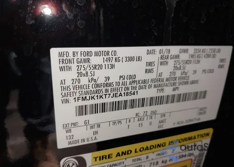 2018 Ford Expedition Max Limited z USA, uszkodzony, nr VIN 1FMJK1KT7JEA18541